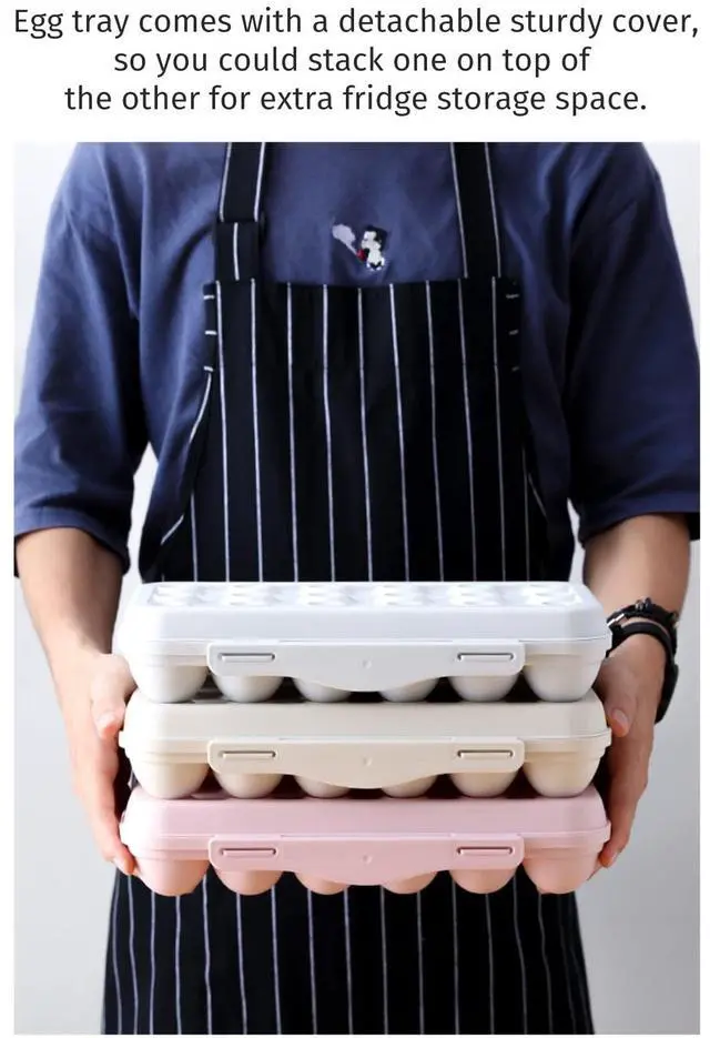 Alt view image 6 of 7 - Large Capacity Outdoor Egg Holder, Plastic Egg Fresh Carrier Egg Storage Container Organizer Box for Fridge, Stackable Camping Egg Holder for Home Picnic Hiking Travel, 12 Eggs Tray Beige