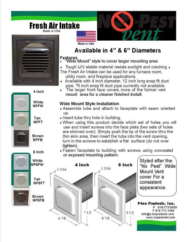 Alt view image 2 of 2 - 4" Fresh Air Intake Wall Vent Cover (Brown)
