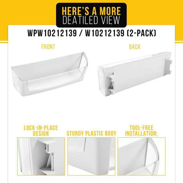 Alt view image 4 of 6 - WPW10212139 Refrigerator Door Shelf Bin for Whirlpool KitchenAid (2-Pack) | Also for Maytag, Replaces AP6017170 PS11750465 W10212139 1547748, Fits WRX735SDBM00 GZ25FSRXYY0 WRF555SDFZ08 WRX735SDBM03
