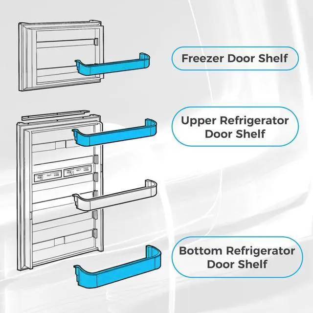 Alt view image 4 of 7 - 29325760166 Refrigerator Door Shelf Kit Compatible with Dometic Refrigerator Freezer Upper Bottom ABS Plastic White Door Shelf Basket Bin Replacement only