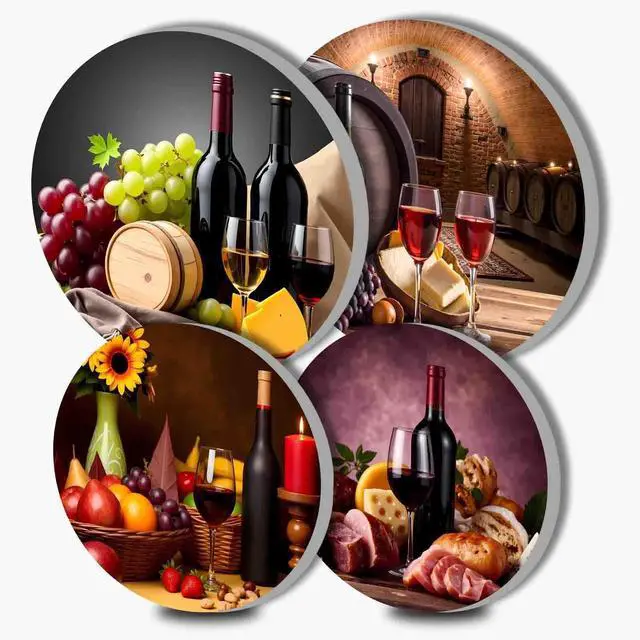 Main image of Red Wine Burn Covers for Electric Stove Kitchen Decor Wine Wooden Barrel Round Stove Burner Wine Bar Gas Stove Burner Covers,Grape Metal Stove Burner Cover Set of 4 Drinks and Fuit Pattern(Yellow)