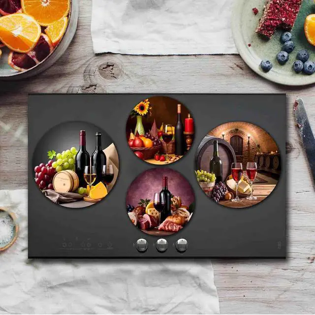 Alt view image 2 of 7 - Red Wine Burn Covers for Electric Stove Kitchen Decor Wine Wooden Barrel Round Stove Burner Wine Bar Gas Stove Burner Covers,Grape Metal Stove Burner Cover Set of 4 Drinks and Fuit Pattern(Yellow)