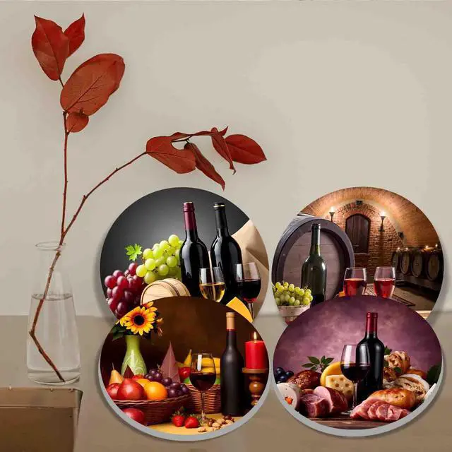 Alt view image 3 of 7 - Red Wine Burn Covers for Electric Stove Kitchen Decor Wine Wooden Barrel Round Stove Burner Wine Bar Gas Stove Burner Covers,Grape Metal Stove Burner Cover Set of 4 Drinks and Fuit Pattern(Yellow)