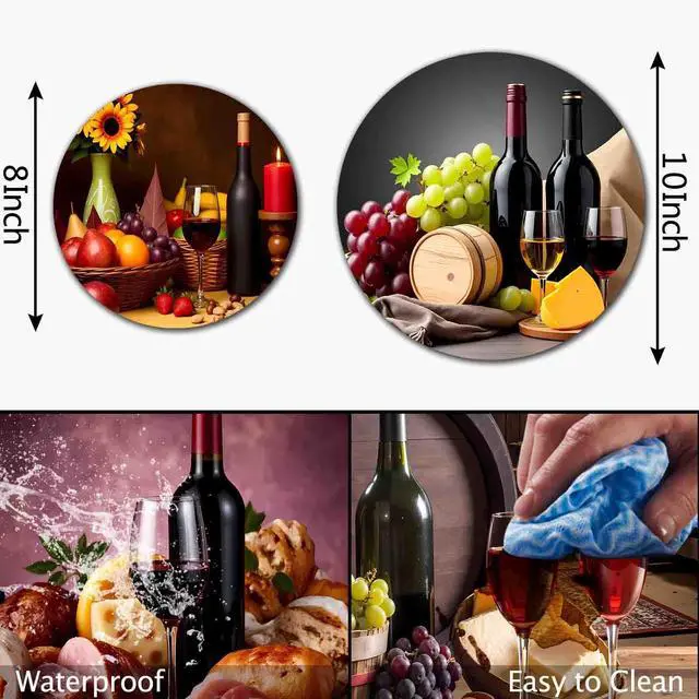 Alt view image 4 of 7 - Red Wine Burn Covers for Electric Stove Kitchen Decor Wine Wooden Barrel Round Stove Burner Wine Bar Gas Stove Burner Covers,Grape Metal Stove Burner Cover Set of 4 Drinks and Fuit Pattern(Yellow)
