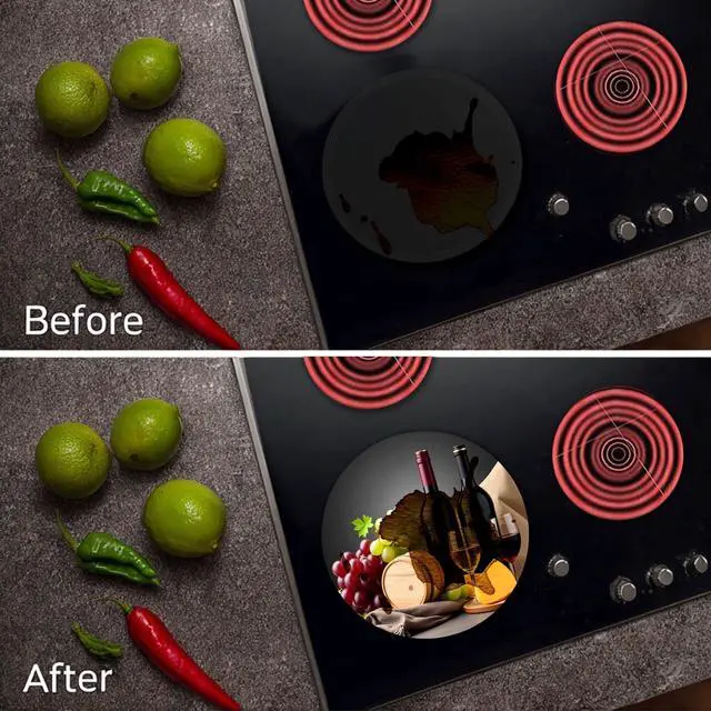 Alt view image 5 of 7 - Red Wine Burn Covers for Electric Stove Kitchen Decor Wine Wooden Barrel Round Stove Burner Wine Bar Gas Stove Burner Covers,Grape Metal Stove Burner Cover Set of 4 Drinks and Fuit Pattern(Yellow)