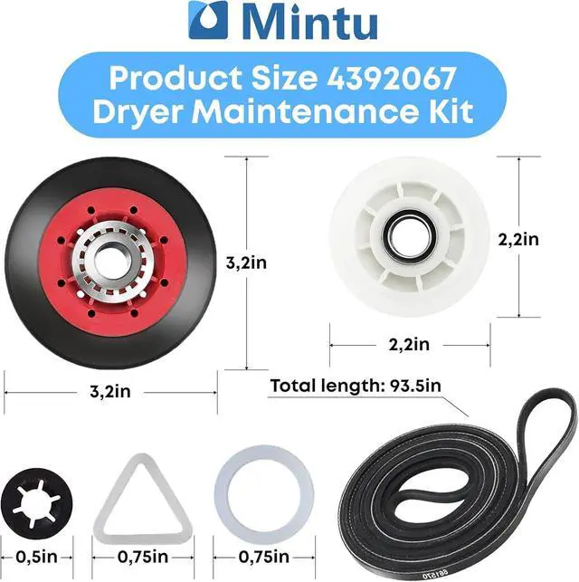 Alt view image 3 of 7 - Dryer Repair Kit Replacement For Maytag MEDX600XW0, Maytag 5000 series 3000 series 2000 series, Maytag Bravos Quiet Series 300 With Roller, Belt & Pulley Etc