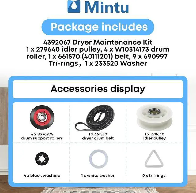 Alt view image 5 of 7 - Dryer Repair Kit Replacement For Maytag MEDX600XW0, Maytag 5000 series 3000 series 2000 series, Maytag Bravos Quiet Series 300 With Roller, Belt & Pulley Etc