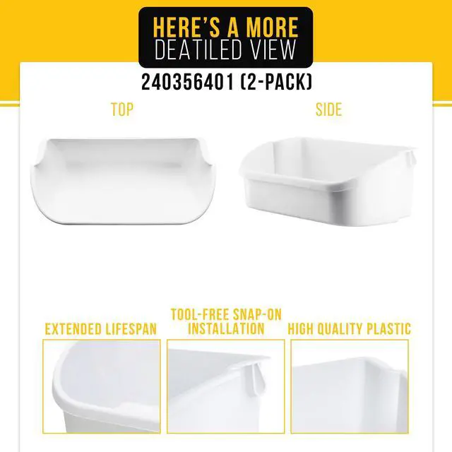 Alt view image 3 of 6 - 240356401 Refrigerator Door Bin for Frigidaire Kenmore AP2116036 (2-Pack) | Also for Westinghouse Crosley, Replaces PS430121 AH430121 EA430121 240356405, Fits FFHS2611LBRA FFHS2611PFEA FFHS2622MBQA