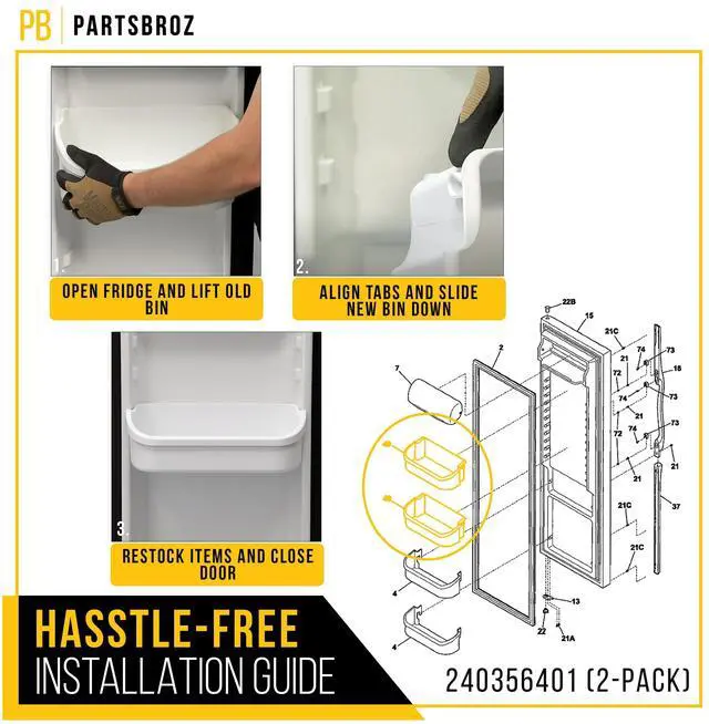 Alt view image 6 of 6 - 240356401 Refrigerator Door Bin for Frigidaire Kenmore AP2116036 (2-Pack) | Also for Westinghouse Crosley, Replaces PS430121 AH430121 EA430121 240356405, Fits FFHS2611LBRA FFHS2611PFEA FFHS2622MBQA