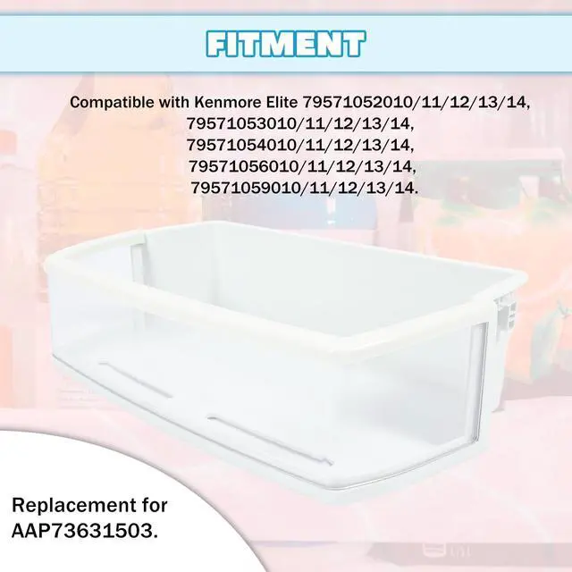 Alt view image 4 of 7 - AAP73631503 79571052010 Refrigerator Door Shelf Compatible with Kenmore Elite Replacement for 79571053010 79571054010 79571056010 79571059010 White+Clear Plastic Refrigerator Door Bin