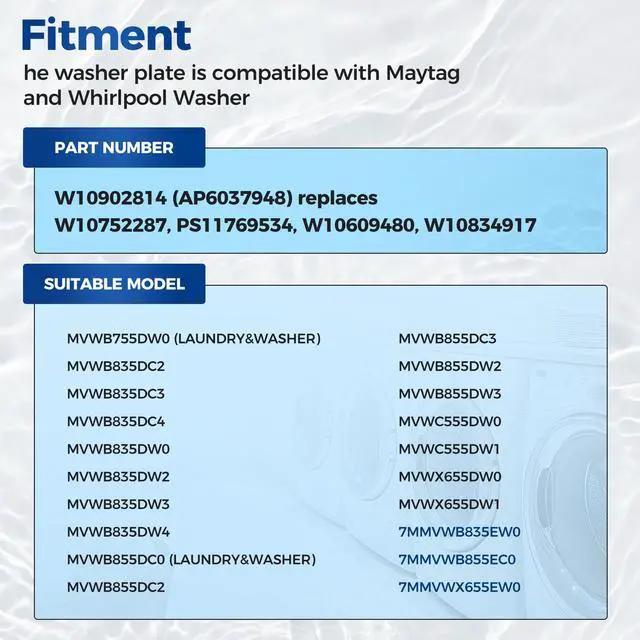 Alt view image 3 of 7 - W10902814 Washer Washplate Compatible with Maytag Whirlpool Washer Wash Plate PP Plastic 7MMVWB835EW0 MVWB835DW MVWB855DC MVWX655DW Replacement Only White