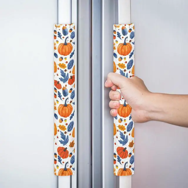 Alt view image 6 of 7 - Refrigerator Door Handle Covers Set of 2, Fall Pumpkin Fridge Handle Covers Appliance Handle Covers Protector for Microwave Oven Stove Dishwasher, Keep Your Kitchen Appliance Clean