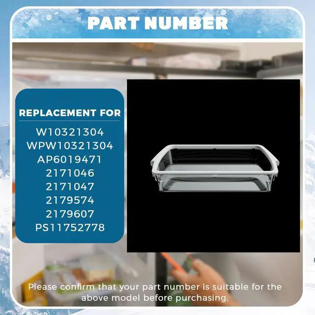 Alt view image 5 of 6 - W10321304 WPW10321304 AP6019471 1 PC Refrigerator Door Shelf Compatible with Whirlpool Refrigerator 2171046 2171047 2179574 PS11752778 Replacement only PC Plastic Clear Door Bin Shelf -1 PC