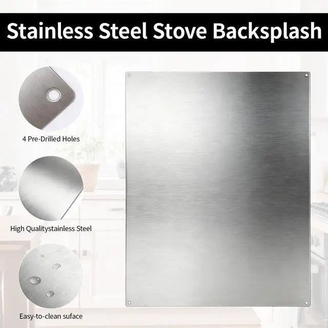 Alt view image 3 of 7 - Stainless Steel Backsplash, Stove Backsplash Protector for Wall, 30" x 24" Back Splash for Stove Range Hood Wall Shield Silver