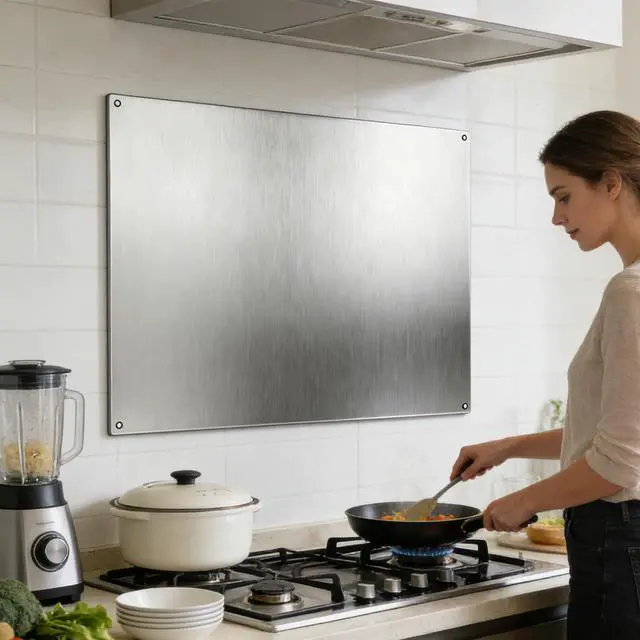 Alt view image 7 of 7 - Stainless Steel Backsplash, Stove Backsplash Protector for Wall, 30" x 24" Back Splash for Stove Range Hood Wall Shield Silver