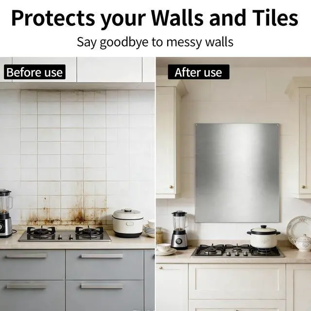 Alt view image 4 of 7 - Stainless Steel Backsplash, Stove Backsplash Protector for Wall, 30" x 24" Back Splash for Stove Range Hood Wall Shield Silver