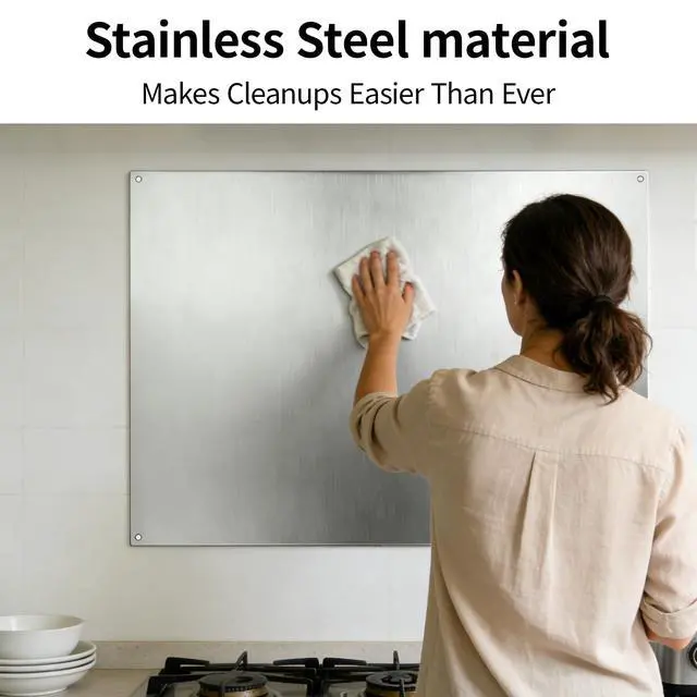 Alt view image 5 of 7 - Stainless Steel Backsplash, Stove Backsplash Protector for Wall, 30" x 24" Back Splash for Stove Range Hood Wall Shield Silver
