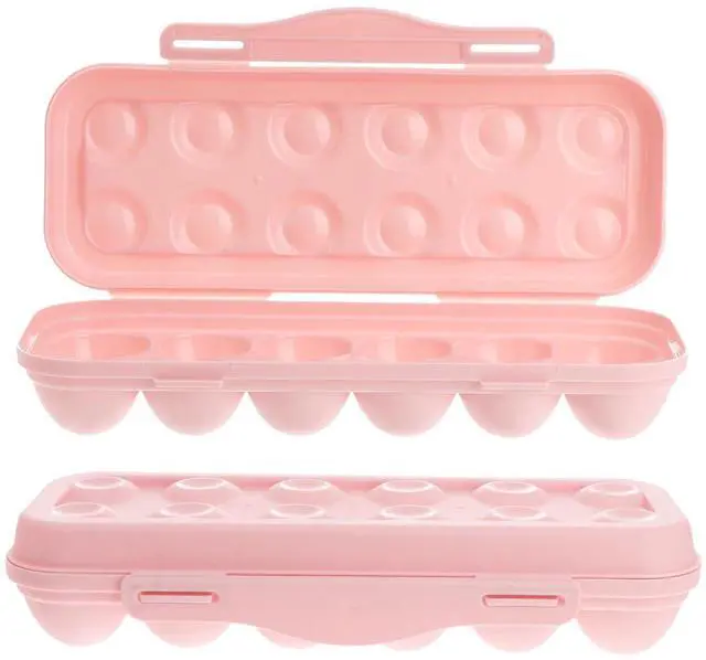 Main image of 2Pcs 12 Grid Pink Shatterproof Refrigerator Egg Storage Container