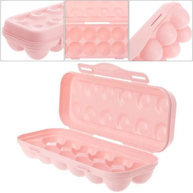 Alt view image 3 of 7 - 2Pcs 12 Grid Pink Shatterproof Refrigerator Egg Storage Container
