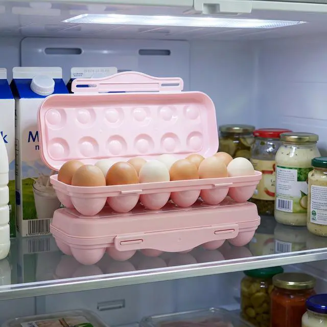Alt view image 4 of 7 - 2Pcs 12 Grid Pink Shatterproof Refrigerator Egg Storage Container