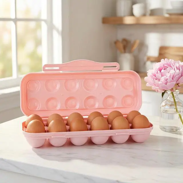 Alt view image 5 of 7 - 2Pcs 12 Grid Pink Shatterproof Refrigerator Egg Storage Container
