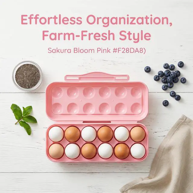 Alt view image 7 of 7 - 2Pcs 12 Grid Pink Shatterproof Refrigerator Egg Storage Container
