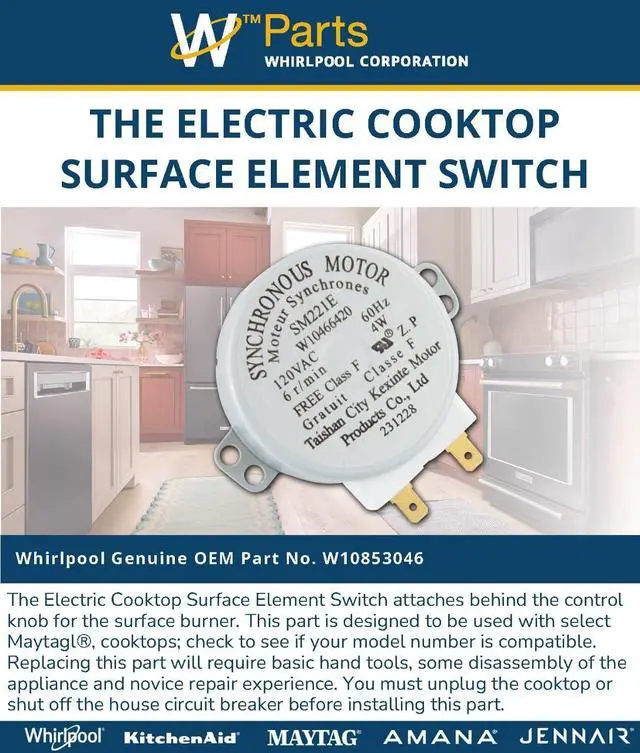 Alt view image 4 of 6 - Whirlpool W10853046 Genuine OEM Electric Range Cooktop Knob Bezel Replacement Part - Replaces W10593536