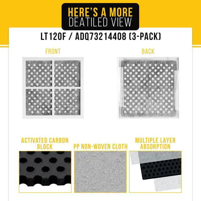 Alt view image 4 of 7 - Refrigerator Air Filter for LG LFXS30766S/02 (3-Pack)