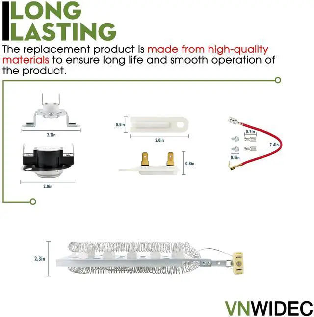 Alt view image 3 of 5 - Dryer Heating Element Kit for Whirlpool YGEW9200LW0 YCEE2790KQ1 MEDC700VW0 | Fits YGEW9200LW0, YGEW9200LW2, YCEE2760KQ0, YCEE2760KQ1, YCEE2760KQ2, YCEE2790KQ1, includes thermostat and thermal fuse