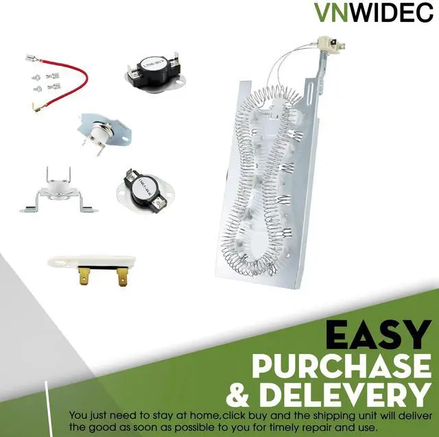 Alt view image 4 of 5 - Dryer Heating Element Kit for Whirlpool YGEW9200LW0 YCEE2790KQ1 MEDC700VW0 | Fits YGEW9200LW0, YGEW9200LW2, YCEE2760KQ0, YCEE2760KQ1, YCEE2760KQ2, YCEE2790KQ1, includes thermostat and thermal fuse