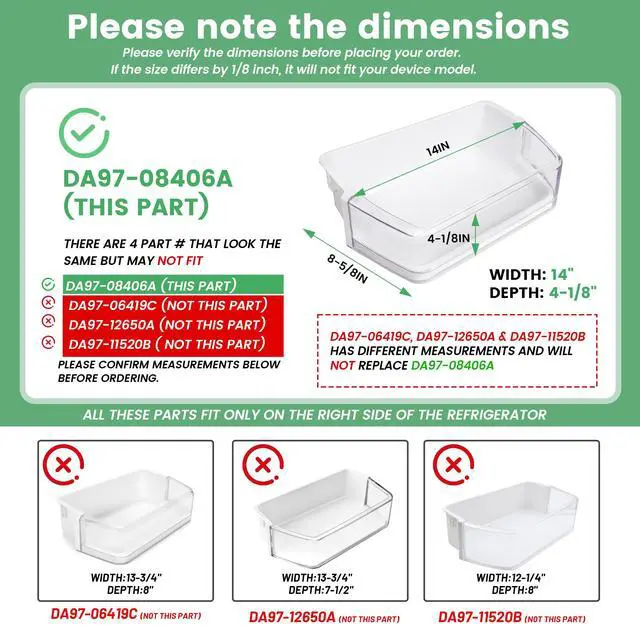 Alt view image 4 of 7 - DA97-08406A DA97-08406B/C Refrigerator Door Bin Shelf Compatible with Samsung Refrigerator AP4578480 2051375 PS4175803 EAP4175803 Replacement Only Right Door Bin Assembly Guard Clear White
