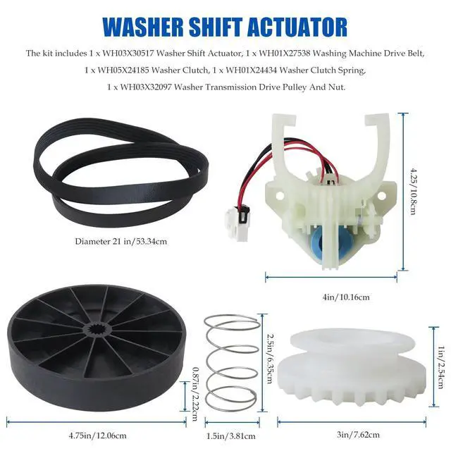 Alt view image 2 of 7 - WH03X30517 Washer Shift Actuator WH01X27538 Drive Belt WH05X24185 Clutch WH01X24434 Spring WH03X32097 Drive Pulley for GE Model GTW460ASJ6WW GTW490ACJ3WS GTW490ACJ3WW GTW680BSJ3WS by