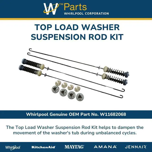 Alt view image 5 of 6 - Whirlpool W11682068 Genuine OEM Top Load Washer Suspension Rod Kit Replacement Part