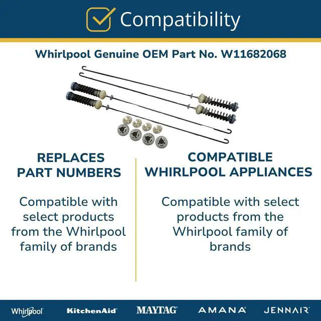 Alt view image 6 of 6 - Whirlpool W11682068 Genuine OEM Top Load Washer Suspension Rod Kit Replacement Part