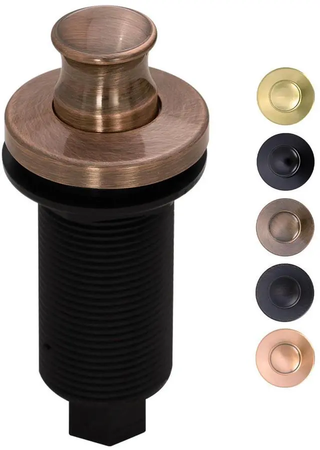 Main image of Antique Copper Garbage Disposal Air Switch Kit with Sink Top Waste Disposal On/Off Push Button with Brass Cover and Plastic, 2-1/2" Max Countertop Thickness (AK79002-AC)