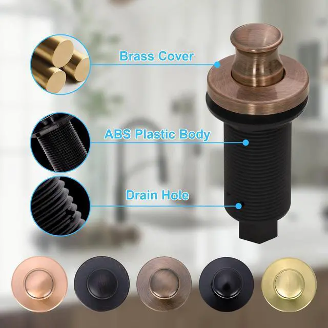Alt view image 2 of 5 - Antique Copper Garbage Disposal Air Switch Kit with Sink Top Waste Disposal On/Off Push Button with Brass Cover and Plastic, 2-1/2" Max Countertop Thickness (AK79002-AC)