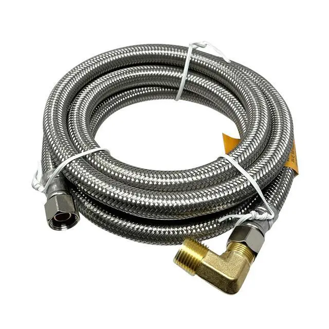Alt view image 2 of 4 - 2-Pack 6-Ft Stainless Steel Dishwasher Hose with Elbow, 3/8" Comp x 3/8" Comp, Universal Dishwasher Water Supply Line, Certified Safe (9SDE-2P)