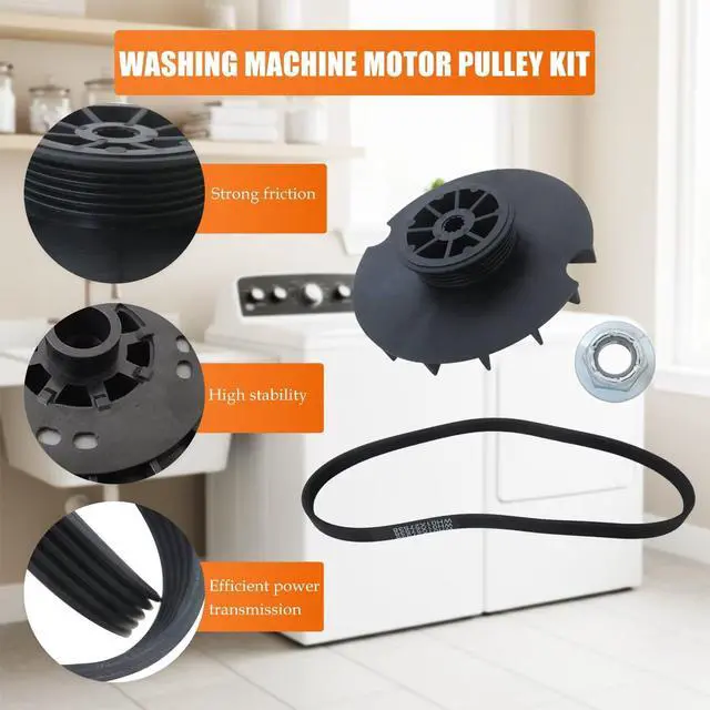 Alt view image 3 of 7 - WH03X32218 Washer Motor Pulley & Belt w/Nut Set for GE Hotpoint Models GTW330ASK4WW GTW335ASN0WW GTW335ASN1WW GTW335ASN2WW,Replaces WH07X24695 WH39X27601