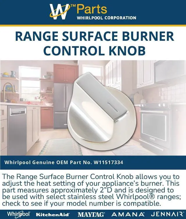 Alt view image 5 of 6 - Whirlpool W11517334 Genuine OEM Range Surface Burner Control Knob Replacement Part - Replaces W11122869, W10850033, and W11458842