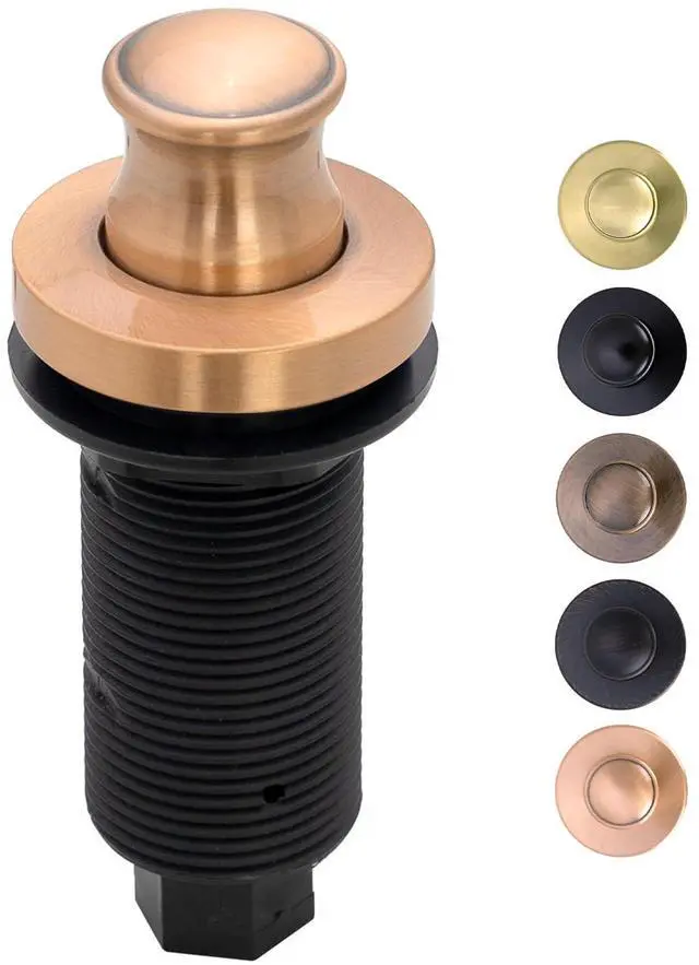 Main image of Copper Garbage Disposal Air Switch Kit with Sink Top Waste Disposal On/Off Push Button with Brass Cover and Plastic, 2-1/2" Max Countertop Thickness (AK79002-C)