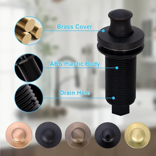 Alt view image 2 of 6 - Oil Rubbed Bronze Garbage Disposal Air Switch Kit with Sink Top Waste Disposal On/Off Push Button with Brass Cover and Plastic, 2-1/2" Max Countertop Thickness (AK79002-ORB)