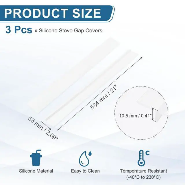 Alt view image 2 of 7 - 21 Inch Silicone Stove Gap Covers, 3 Pcs Heat Resistant Kitchen Stove Gap Fillers for Ovens Stovetop Counter Washer Dryer, Translucent
