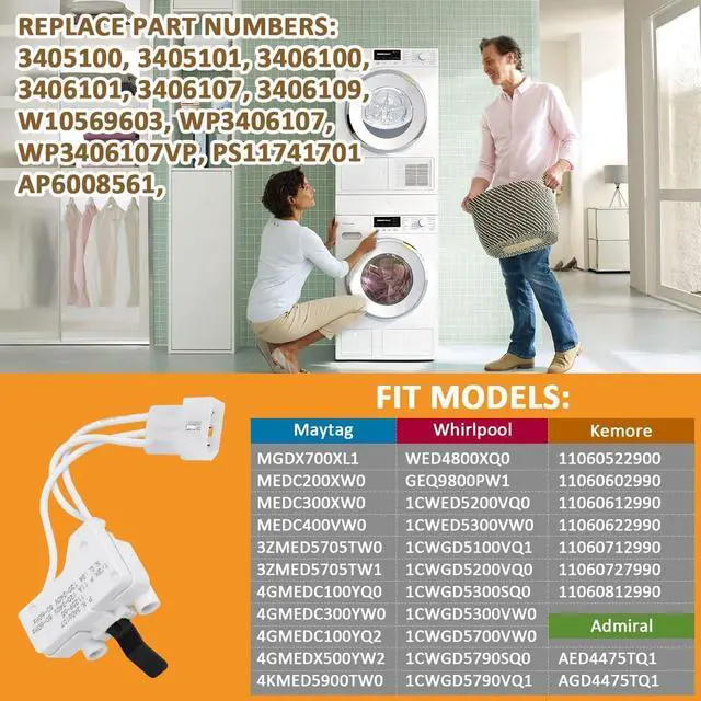 Alt view image 5 of 6 - 3406107 Dryer Door Switch for Whirlpool, Kenmore Replacement Parts Dryers Replaces Part Numbers 3405101 3405100 3406101 3406100 3406109 WP3406107VP 528948 AP6008561 PS11741701 (1-Pack)
