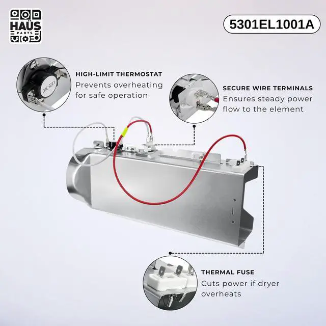 Alt view image 3 of 5 - 5301EL1001A Dryer Heating Element Compatible With Top Brands Replaces With, 5301EL1001A, 5301EL1001E, 5301EL1001J, 5301EL1001U, 5301EL1001W, AEG72910301,PS3527788, AP4438941