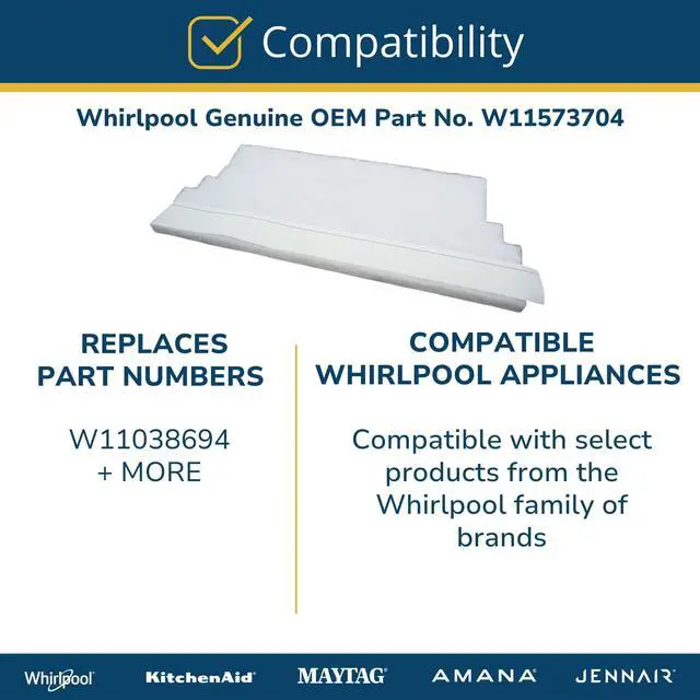 Alt view image 5 of 6 - Whirlpool W11573704 Genuine OEM Dishwasher Toe Insulation Replacement Part - Replaces W11038694
