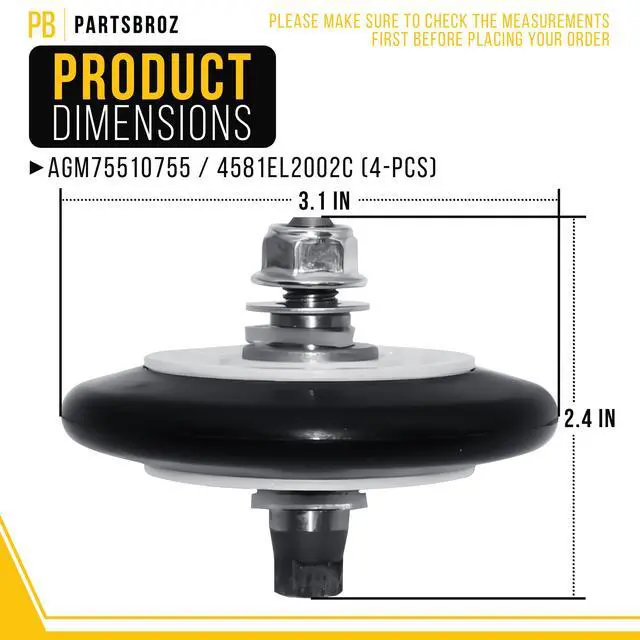 Alt view image 2 of 7 - Dryer Rollers Kit for LG DLE4870W (4-Pack)