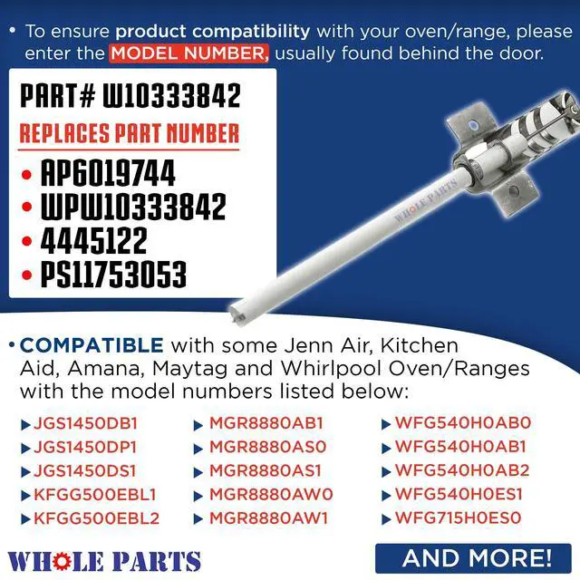 Alt view image 3 of 6 - Upgraded Range Bake or Broil Spark Electrode Part# W10333842- Replacement & Compatible with Some Jenn Air, Kitchen Aid, Amana, Maytag and Whirlpool Ranges