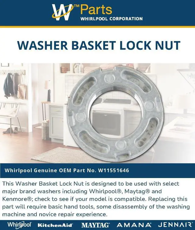 Alt view image 3 of 4 - Whirlpool W11551646 OEM Washer Basket Lock Nut