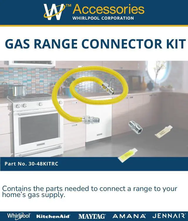 Alt view image 3 of 6 - Whirlpool 30-48KITRC Genuine OEM Connector Kit For Gas Ranges Replaces 1200186, 18001065, 30-48KITR, 30-48KITRA, AH1485650, EA1485650, PS1485650, WPKIT30-48, white