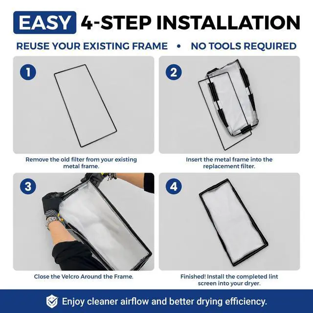 Alt view image 2 of 7 - Cissel Frameless Replacement Lint Screens Fits Model TU8955 | Heavy-Duty Stainless Mesh Dryer Filter | Easy Install & Long-Lasting - TU 8955 (Pack of 1) - 22 x 22